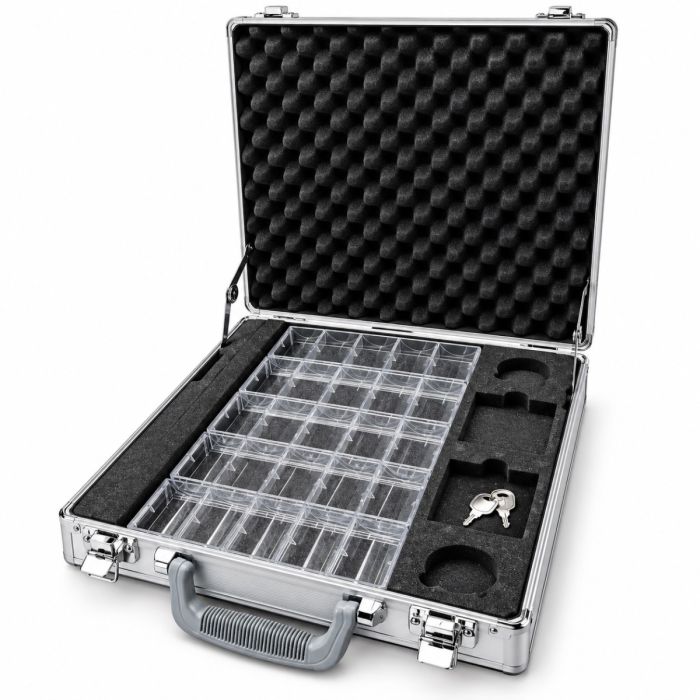 500 Count Aluminum Poker Chip Case, 5 Racks, Lockable Carrying Storage Box