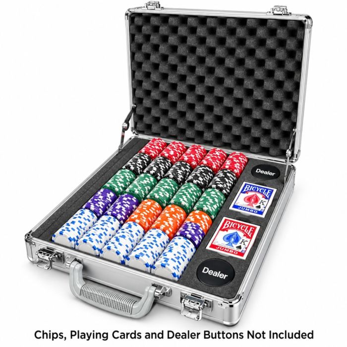 500 Count Aluminum Poker Chip Case, 5 Racks, Lockable Carrying Storage Box