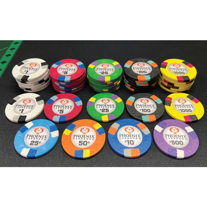 Phoenix Cardroom Clay 500 Poker Chips with Aluminum Case