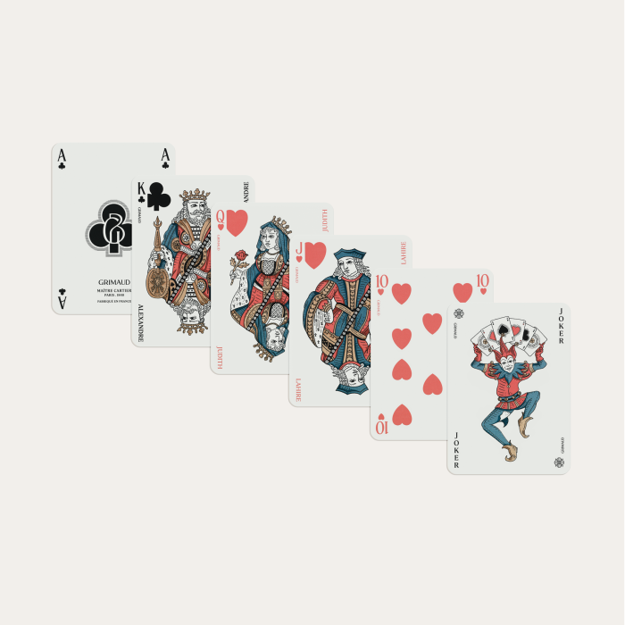 Grimaud Playing Card Pack°201 : 1 Deck of 54 cards, designed for bridge and poker, with coral red card back. English Indices. 