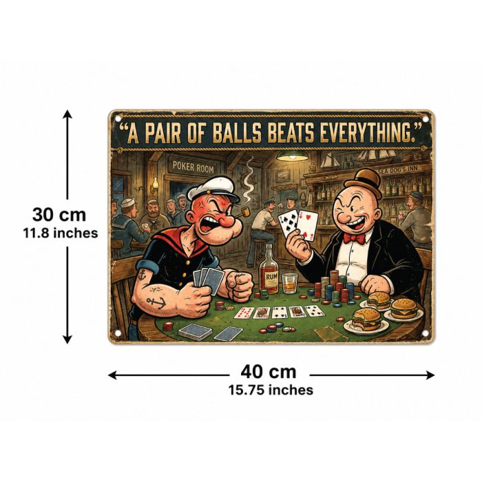 A Pair of Balls Beats Everything Poker Room Aluminum Sign 40 x 30 cm | Cartoon Bar Scene