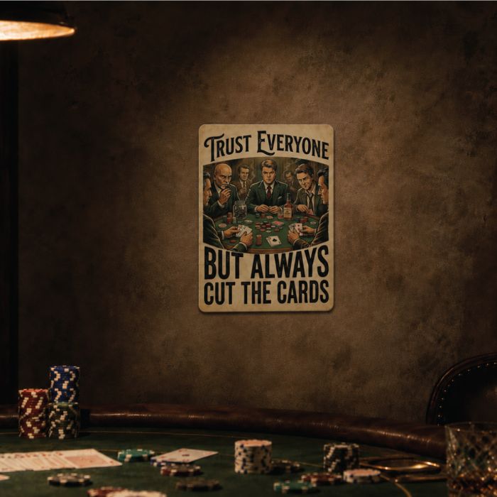 Trust Everyone But Always Cut The Cards Poker Aluminum Sign 40 x 30 cm | Rounders Inspired Poker Quote Wall Decor