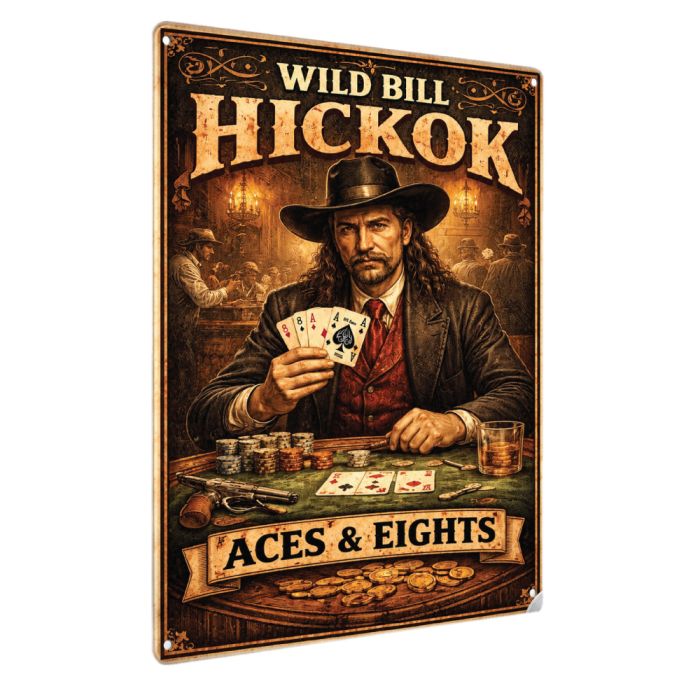 Wild Bill Hickok Aces & Eights Aluminum Poker Sign 40 x 30 cm | Dead Man’s Hand