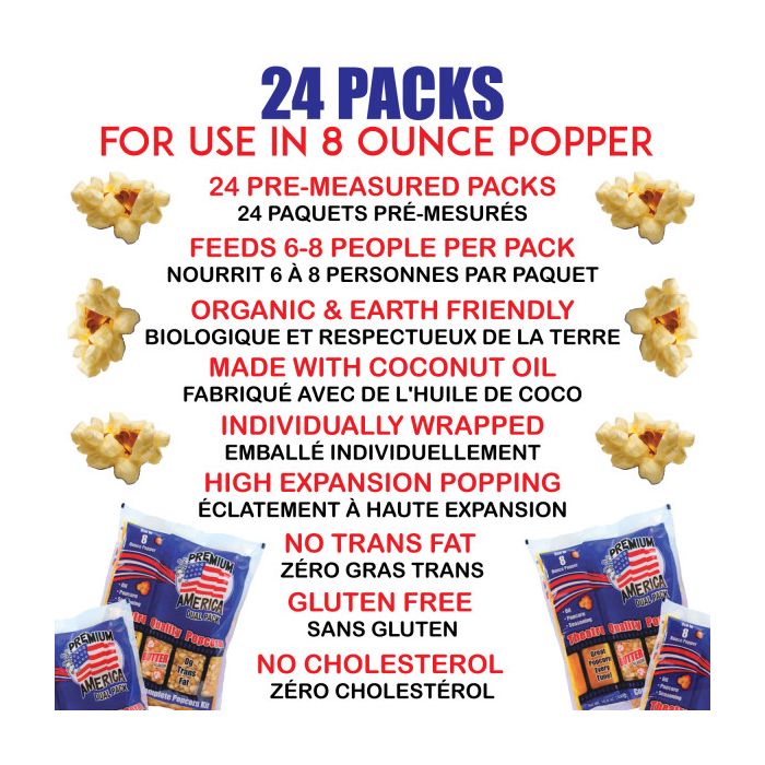 Premium America Theatre Quality Popcorn 8 oz Packs – Case of 24