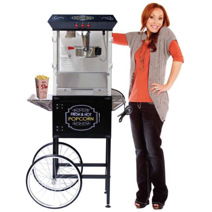 8oz Popcorn machine with cart : 5 Feet BLACK 