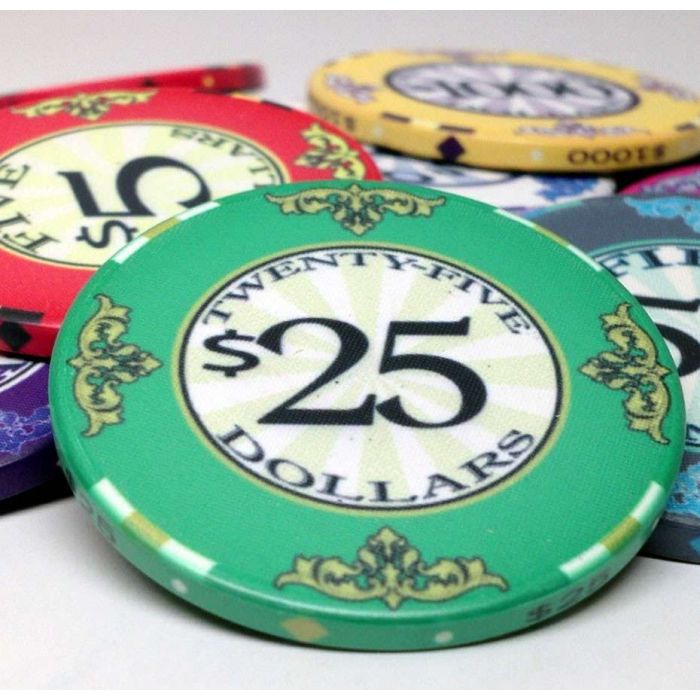 Scroll Ceramic Poker Chip Set 600 with Acrylic Carrier and Racks