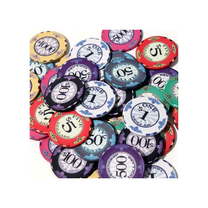 Scroll Ceramic Poker Chip Set 1000 with Acrylic Carrier and Racks