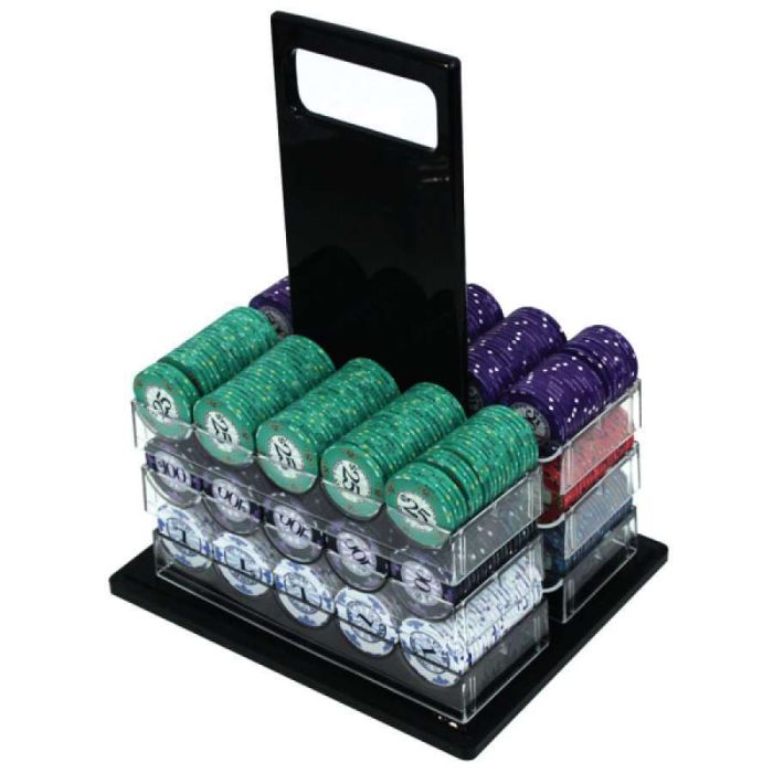 Scroll Ceramic Poker Chip Set 1000 with Acrylic Carrier and Racks
