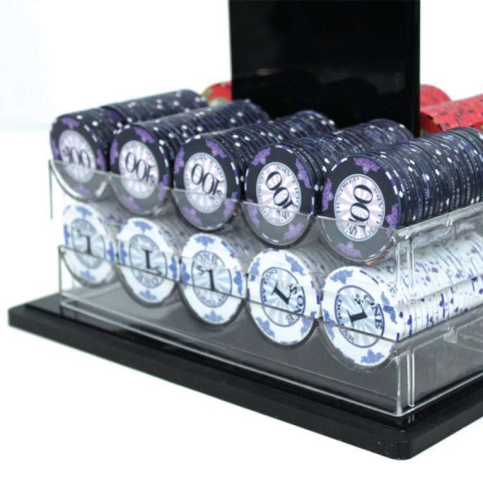 Scroll Ceramic Poker Chip Set 1000 with Acrylic Carrier and Racks