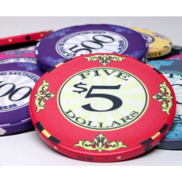 Scroll Ceramic Poker Chip Set 600 with Acrylic Carrier and Racks