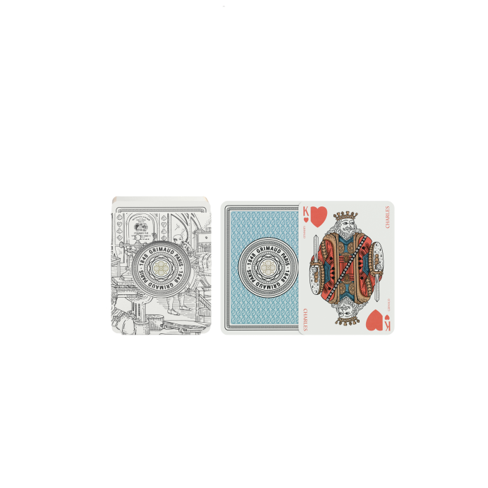 Grimaud Playing Cards Pack°300 : 2 decks of 54 cards, designed for bridge and poker, with dolphin blue and coral red card back
