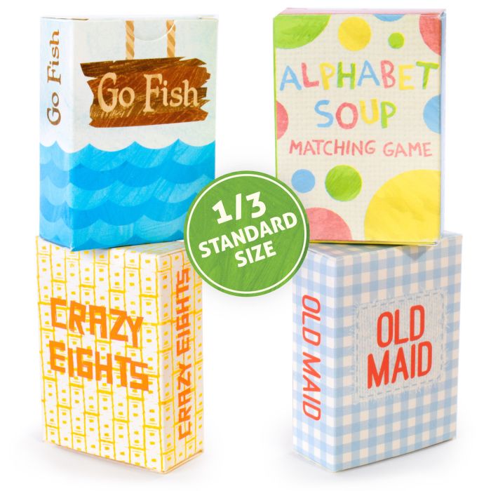 Mini Kids Card Games, 4-Pack Crazy Eights, Old Maid, Go Fish, and Alphabet Soup