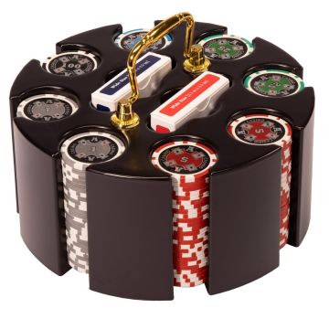 200 Ct Ace Casino 14g Poker Chip Set with Wood Carousel & Cards