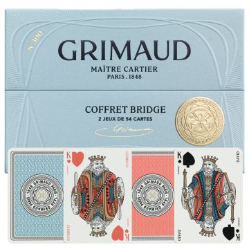 Grimaud Playing Cards Pack°300 : 2 decks of 54 cards, designed for bridge and poker, with dolphin blue and coral red card back