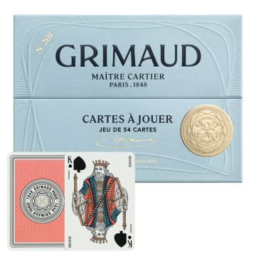 Grimaud Playing Card Pack°201 : 1 Deck of 54 cards, designed for bridge and poker, with coral red card back. English Indices. 