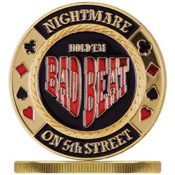 Poker Protector Card Guard Cover in Capsule :  Bad Beat Nightmare on 5th Street GOLD
