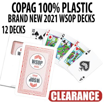 12 Pack Copag WSOP 2021 100% Plastic Playing Cards - Narrow Size (Bridge) Regular Index Red Decks