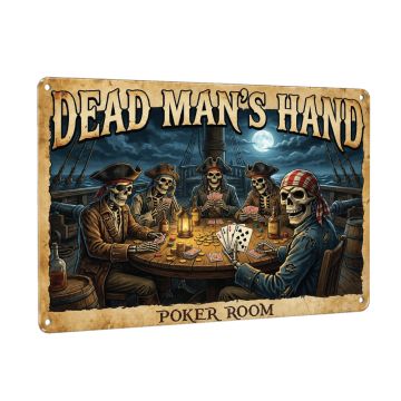 Dead Man’s Hand Poker Room Aluminum Sign 40 x 30 cm | Pirate Skeleton Poker