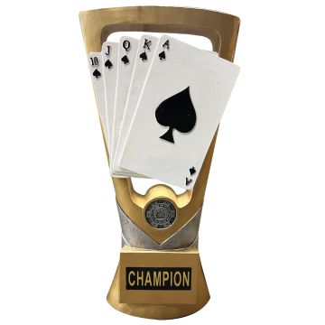 Extra Large 14-Inch Poker Trophy – Hand-Painted Royal Flush Texas Hold'em Champion Award | Premium Resin Poker Hand Design