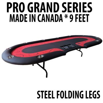 Poker Table 9 foot SPS Pro Grand Red Dealer With Steel Folding Legs