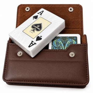 Copag Script Design 100% Plastic Playing Cards – Red/Blue Bridge Jumbo Index 2-Deck Leather Case Set
